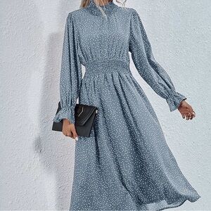 Elegant Gray Polka Dot Dress